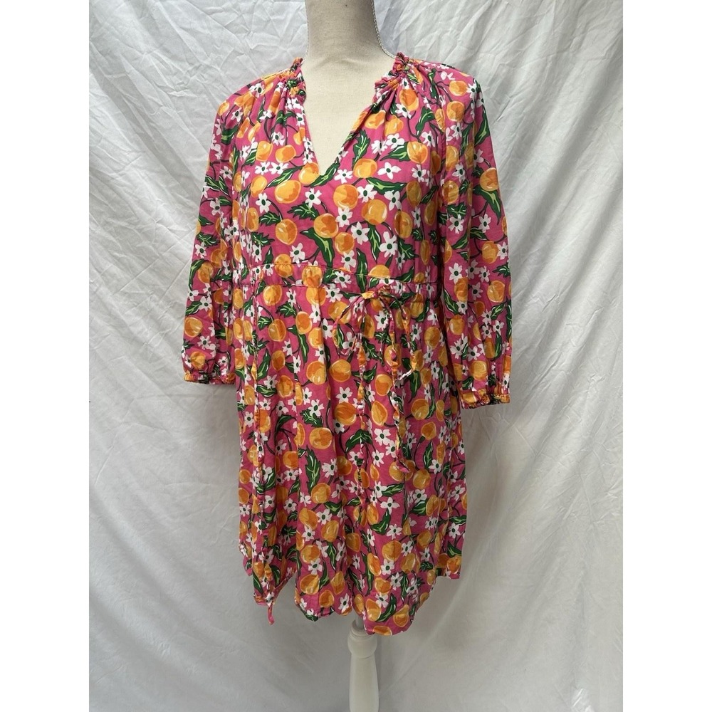Draper James Mini Dress Womens Pink Peach Floral V-Neck Drawstring Small